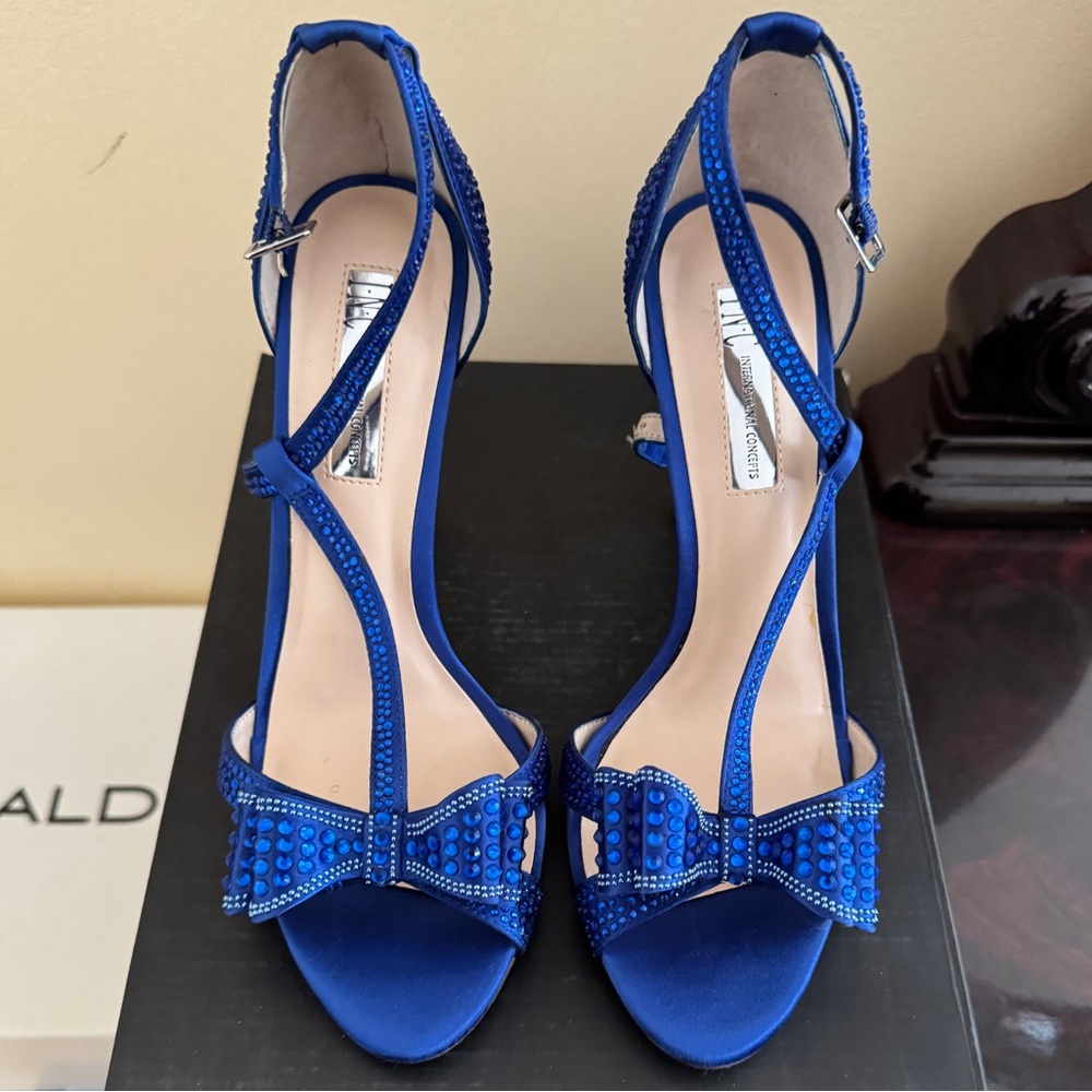 I.N.C. Royal Blue Satin Heels with Bow and Ankle Straps